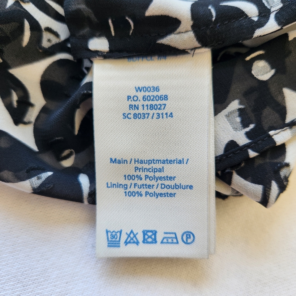 Boden Maddie Floral Top Black White Sheer Long Sleeve Ruffled Neck Tie Size 6 - Picture 11 of 16
